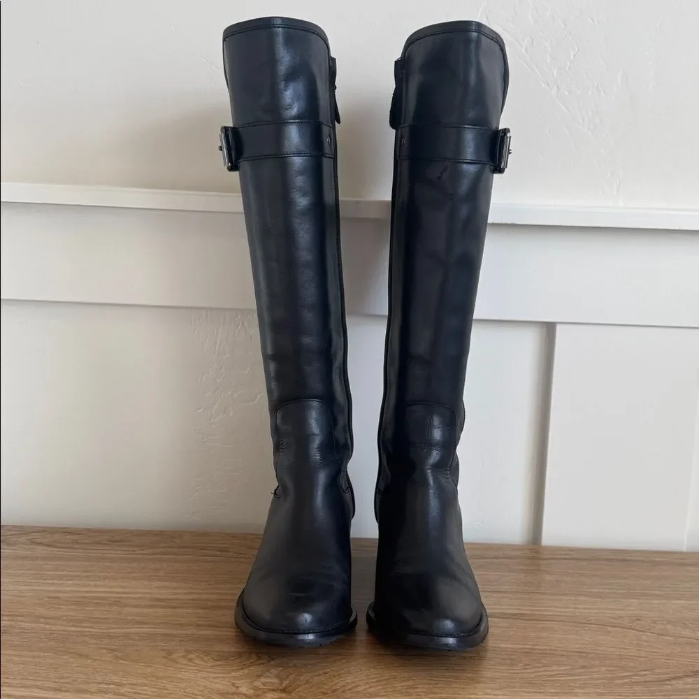 COLE HAAN Black Leather Knee-High Riding Boots Sleek Minimalist Casual Size 5.5